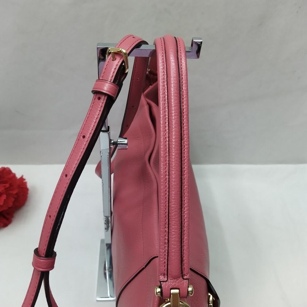 Coach Pink Pebbled Leather Zipper Closure Hobo Crossbody Shoulder Bag - Picture 5 of 16